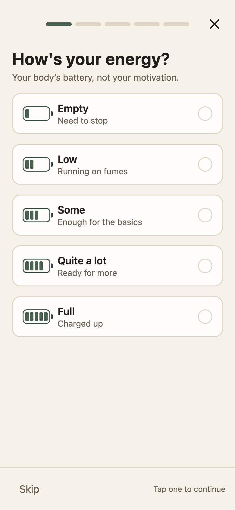 The Mindum check-in screen on a phone