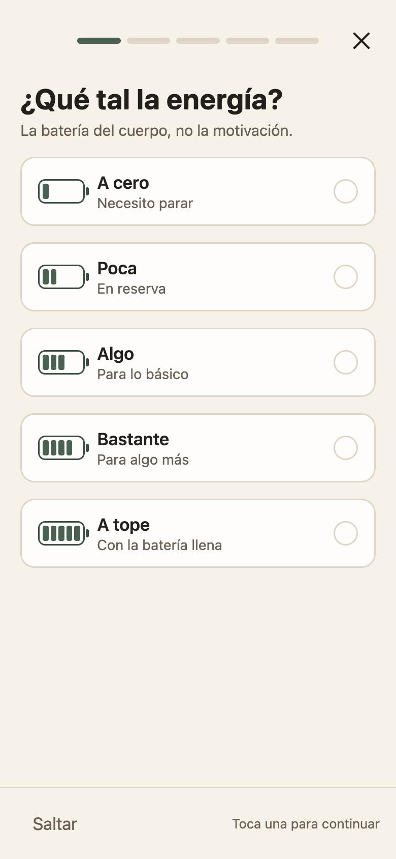 La pantalla de check-in de Mindum en un teléfono